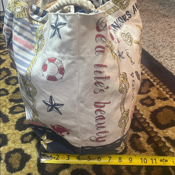 Brighton Nautical Rope Handle Beach Tote Bag – Anchor & Lifesaver Print, 16x15x8 - Picture 9 of 9